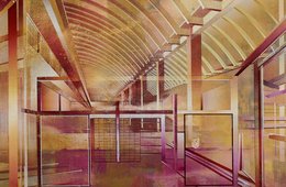 Martin Kobe, o. T., 2011 abstraktes Bild mit architektonischen Elementen