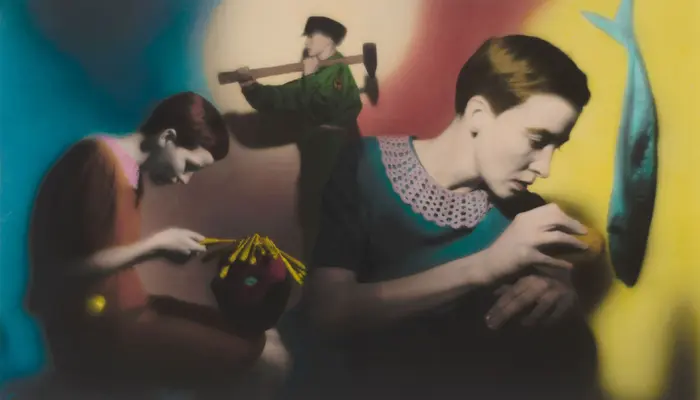 Collage in verschiedenen Farben mit Frau