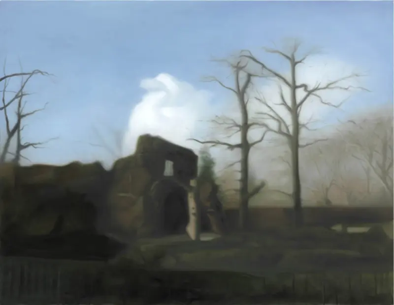 Landschaft mit Felsen und kahlen Bäumen