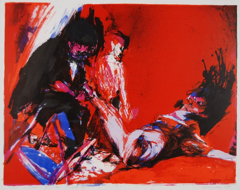 abstraktes Bild mit roter Fläche